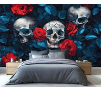 YXQAIED Rose Wallpaper, Gothic Skull Mural & Home Decor, Floral Skulls Wallpaper Wall Murals for Bedroom Living Room Decor (Not Peel and Stick)