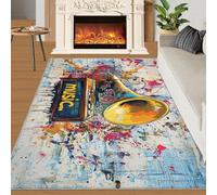 YXQAIED Rug - Graffiti Home Decor & Gifts, 140x200cm, Retro Phonographs Rugs for Living Room, Cool Music Vinyl Record Washable Rugs for Bedroom, Non slip Indoor Carpet, Soft & Low-Pile