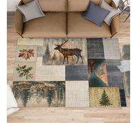 YXQAIED Rustic Deer Cabin Rugs for Bedroom Kids, Patchwork Lodge Rug 180x240cm, Autumn Maple Leaf Living Room Rug Washable & Non Slip Carpet for Bedroom Home Decor