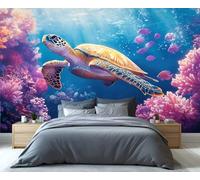 YXQAIED Sea Turtle Wallpaper, Blue Ocean Wallpaper for Bedroom Underwater World Living Room Wallpapers, Fish Coral 3D Photo Murals for Hotel Apartments, 300x210cm (Not Peel and Stick)