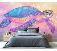 YXQAIED Sea Turtles Wallpaper, Marine Animals Wallpaper for Living Room, Dream Girl Custom Wallpapers, Underwater World 3D Wall Murals for Bedroom, 390x260cm (Not Peel and Stick)
