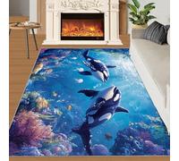 YXQAIED Shark 3D Printed Carpet, Ocean Washable Rugs 120x180, Underwater World Rugs Living Room Bedroom, Home Decor Patterned Rug