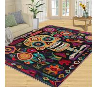 YXQAIED Skull Washable Rug 70 x 140 cm 3D Mexican Skull Printed Carpet Short Lint Non-Slip Day of the Dead Area Rugs For Living Room Open-Plan Lounge Country