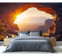 YXQAIED Sunset Wallpaper, Landscape Wallpaper for Living Room, Stone Cave Bedroom Wall Paper, Not Self Adhesive Grand Canyon 3D Large Mural & Home Decor Poster, 366x254cm