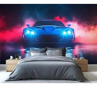 YXQAIED Supercar Wallpaper, Cool Cars Wallpaper for Living Room Neon Car Bedroom Wallpapers, 3D Photo Murals for Hotel Apartments, 350x256cm (Not Peel and Stick)