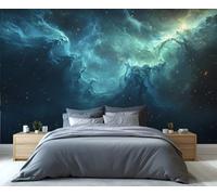 YXQAIED Teal Nebula Photo Mural Galaxy Wallpaper Mystical Starry Sky Photo Wallpaper for Bedroom Living Room Playroom Nursery Photo Mural Wall Art 150x105cm
