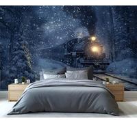 YXQAIED Train Wallpaper, Steam Train Wallpapers Mural, Steam Locomotive Wallpaper for Living Room, Non-Self-Adhesive 3D Printed Mural 150x105 cm