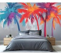 YXQAIED Tropical Wallpaper, Coconut Trees Bedroom Wallpaper, Colorful Ink Wall Paper for Living Room, Not Self Adhesive Big Trees Photo 3D Wall Murals & Room Decor, 390x260cm