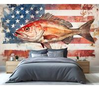 YXQAIED Tuna Wallpaper 400x280cm, American Flag Wallpaper for Living Room, Animals Photo Wallpapers, Red and White Large Mural for Bedroom Poster Decor (Not Peel and Stick)