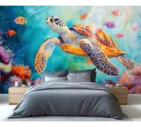 YXQAIED Turtle Wallpaper, Animal Wallpaper for Bedroom & Home Decor, Underwater World Wallpapers for Living Room, 3D Print Wall Mural (Not Peel and Stick)
