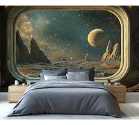 YXQAIED Universe Wallpaper 366x254cm, Outer Space Wallpaper for Living Room, Galactic Planet Photo Wallpapers, Space Capsule Wall Murals for Living Room Poster Decor (Not Peel and Stick)