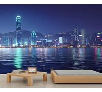 YXQAIED Victoria Harbor Wallpaper, City Night View Bedroom Wallpaper Mural, City Skyscraper Poster Photo Wallpapers for Dining Room Kitchen Home Decor, 350x256cm