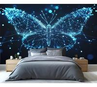 YXQAIED Wallpaper - Butterfly Home Decor & Mural, Blue Butterfly Bedroom Wallpaper, Neon Blue Mural Wallpapers for Living Room, Not Self-Adhesive Large Wall Murals