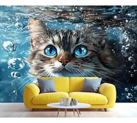YXQAIED Wallpaper - Cat Home Decor & Mural, Swimming Cat Bedroom Wallpaper, Underwater Animals Wallpapers for Living Room, Not Self-Adhesive Large Wall Murals