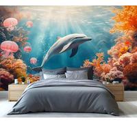 YXQAIED Wallpaper - Dolphin Home Decor & Mural, Underwater World Bedroom Wallpaper, Marine Life Wallpapers for Living Room, Not Self-Adhesive Large Wall Murals
