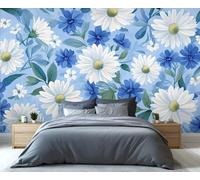 YXQAIED Wallpaper - Floral Home Decor & Mural, Fresh Daisy Bedroom Wallpaper, Blue and White Wallpapers for Living Room, Not Self-Adhesive Large Wall Murals