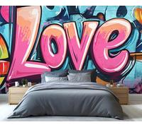 YXQAIED Wallpaper Graffiti 100x70 cm, Love Bedroom Wallpaper, Graffiti Street Home Decor & Mural, Non-Self-Adhesive Living Room Wallpapers