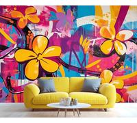 YXQAIED Wallpaper - Graffiti Home Decor & Mural, Cartoon Flower Bedroom Wallpaper, Abstract Colorful Wallpapers for Living Room, Not Self-Adhesive Large Wall Murals