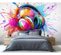 YXQAIED Wallpaper - Headphones Wallpaper Mural for Bedroom, Graffiti Home Decor & Large Mural, Music Living Room Wallpapers, Not Self-Adhesive - Wall Decor