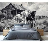 YXQAIED Wallpaper - Horse Home Decor & Mural, Farmhouse Bedroom Wallpaper, Vintage Animal Wallpapers Mural for Living Room, Not Self-Adhesive 3D Printed Large Murals