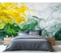 YXQAIED Wallpaper - Marble Home Decor & Mural, Abstract Bedroom Wallpaper, Yellow White and Green Wallpapers for Living Room, Not Self-Adhesive Large Wall Murals