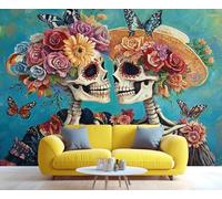 YXQAIED Wallpaper - Mexican Home Decor & Mural, Skull Flower Bedroom Wallpaper, Day of The Dead Wallpapers for Living Room, Not Self-Adhesive Large Wall Murals