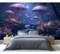 YXQAIED Wallpaper - Mushrooms Photo Wallpaper for Bedroom, Forest Home Decor & Large Mural, Neon Forest Living Room Wallpapers, Not Self-Adhesive - Wall Decor
