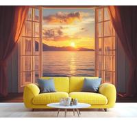 YXQAIED Wallpaper - Ocean Home Decor & Mural, Sunset Landscape Bedroom Wallpaper, Coastline Window View Wallpapers for Living Room, Not Self-Adhesive Large Wall Murals