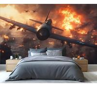 YXQAIED Wallpaper Photo Airplane 400x280cm, Fighter Jet Wall Mural War Large 3D Murals for Living Room Decor (Not Peel and Stick)