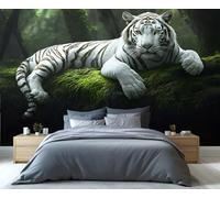YXQAIED Wallpaper - Tiger Mural Wallpaper for Bedroom, White Tiger Home Decor & Large Mural, Animal Forest Living Room Wallpapers, Not Self-Adhesive - Wall Decor