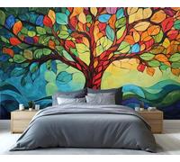 YXQAIED Wallpaper - Tree of Life Home Decor & Mural, Abstract Tree Bedroom Wallpaper, Geometry Wallpapers Mural for Living Room, Not Self-Adhesive 3D Printed Large Murals