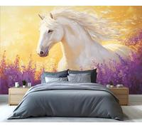 YXQAIED Wallpaper - White Horse Home Decor & Mural, Running Animals Bedroom Wallpaper, Purple Lavender Wallpapers for Living Room, Not Self-Adhesive Large Wall Murals