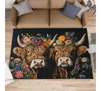 YXQAIED Washable Area Rug 120x180cm Highland Cow Carpet, Cute Cows Rug, Western Animals Printed Thin Carpet for Living Room Bedroom Dining Room
