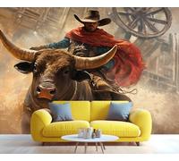 YXQAIED Western Cowboy Wallpaper, Bull Wallpapers for Living Room, Not Self Adhesive Wild West Bedroom Wallpaper, Bullring Apartment Wall Murals & Room Decor, 390x260cm
