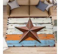 YXQAIED Western Texas Star Runner Rug for Hallway, 50x80cm Distressed Wood Low Pile Carpet, Retro Farmhouse Washable Area Rugs for Bedroom Dorm Teen Kitchen Entryway Beside
