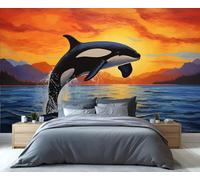 YXQAIED Whale Wallpaper 390x260cm, Ocean Bedroom Wallpaper, Underwater World Photo Wallpapers, Red and Blue Wall Murals for Living Room Poster Decor (Not Peel and Stick)