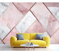 YXQAIED White and Pink Wallpaper Mural, Geometric Patchwork Wall Mural, Modern Marble Photo Wallpaper for Bedroom Living Room Decor (Not Peel and Stick)