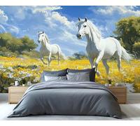 YXQAIED White Horse Wallpaper, Watercolor Floral Wallpaper for Living Room & Home Decor, Natural Landscape Wallpapers for Bedroom, 3D Print Wall Mural (Not Peel and Stick)