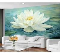 YXQAIED White Lotus Wallpaper, Pond Lotus Leaves Bedroom Wallpaper, Chinese Style Wall Paper for Living Room, Not Self Adhesive Photo 3D Wall Murals & Room Decor, 350x256cm