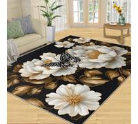 YXQAIED White Peony Rug for Kids Room, Floral Butterflies Rug 60x110cm, Luxury Floral Patterns Runner Rugs for Hallway, Washable & Non Slip & Entryway Small Carpet for Home Decor