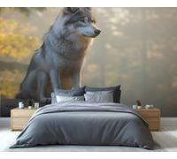 YXQAIED Wolf Wallpaper 366x254cm, Animal Wallpaper for Living Room, Misty Forest Photo Wallpapers, Natural Landscape Large Mural for Bedroom Poster Decor (Not Peel and Stick)