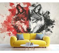 YXQAIED Wolf Wallpaper, Black and Red Love Wallpapers for Living Room, Not Self Adhesive Wolf Head Bedroom Wallpaper, Wild Animals Apartment Wall Murals & Room Decor, 100x70cm