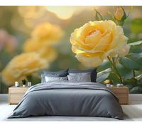 YXQAIED Yellow Rose Wallpaper, Sunset Floral Wallpaper for Bedroom, Romantic Valentine's Day Living Room Wallpapers, Photo 3D Wall Murals for Adults Kids Room Decor (Not Peel and Stick)