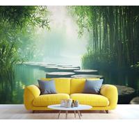 YXQAIED Zen Photo Mural Green Pond Bamboo Wallpaper