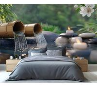 YXQAIED Zen Wallpaper, Bamboo Forest Wallpaper for Bedroom Japanese Meditation Living Room Wallpapers, Zen Stone Flowers 3D Photo Murals for Hotel Apartments, 300x210cm (Not Peel and Stick)