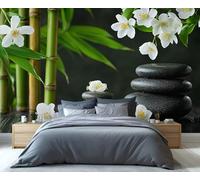 YXQAIED Zen Wallpaper, White Flower Wallpaper for Bedroom Black Zen Stone Living Room Wallpapers, Green Bamboo Forest 3D Photo Murals for Hotel Apartments, 300x210cm (Not Peel and Stick)