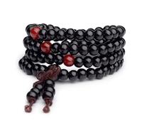 YXRRVING 108 Prayer Wooden Beads Bracelet,6MM Meditation Buddha Tibetan Bracelet,Buddhist Rosary Yoga Stretch Elastic Bracelet,Natural Ebony Sandalwood Prayer Beads Wrist Necklace Chain for Men Women