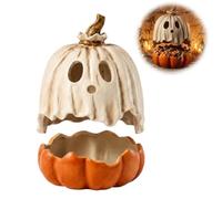 YXRRVING Ghost Pumpkin Candy Bowl,2-in-1 Ghost Covered Jar & Votive Candle Holder,Resin Decor,Spook Candy HalloweenGhost Bowl Desktop