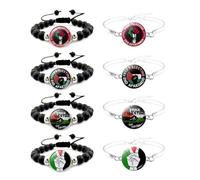 YXRRVING Palestinian Flag Bracelet,Adjustable Palestine Flag Beaded Bracelet,I Stand with Palestinian Bracelet,Black Gemstone Beaded Bracelet,Support Palestinian Wristband Bangle for Men and Women