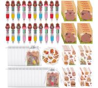 YXSJAS 100 Pcs Capybara Stationery Party Favors Cute Animal Stationery Party Gift Include 4-in-1 Ballpoint Pens Sticky Notes Stickers Tattoos Bags Back to School Goodie Bag Filler for Birthday Reward